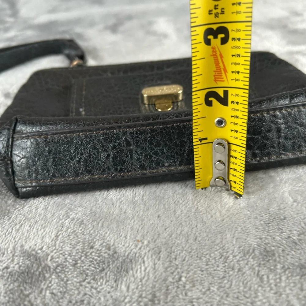 Dana Buchman Wristlet Black Pebbled Faux Leather Wrist Strap Brass Turn‎ Lock